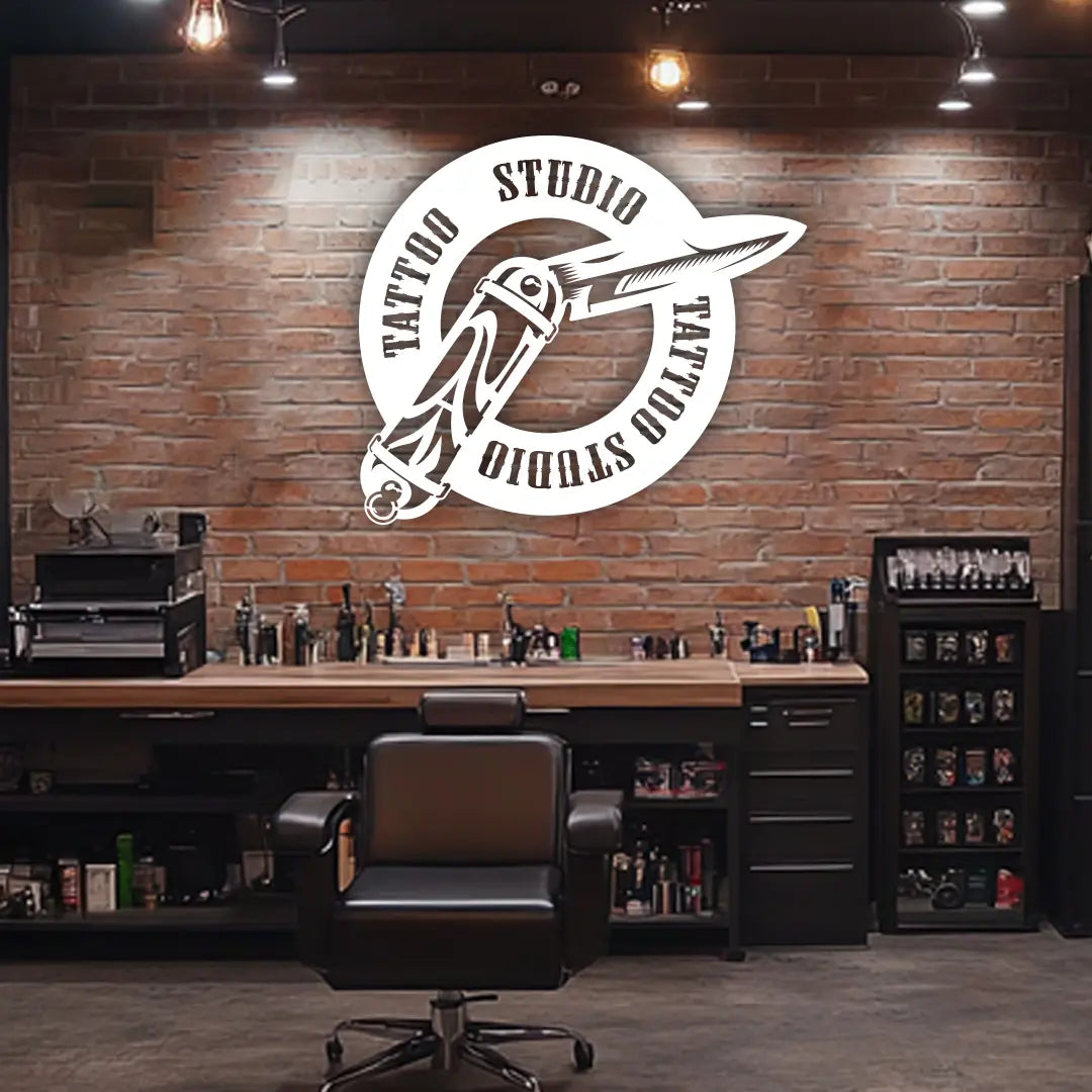 Tattoo Studio Custom Metal Monogram in White Color