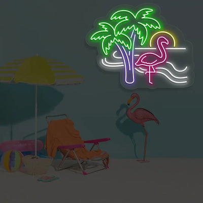 Tropical Flamingo Neon Sign in White color