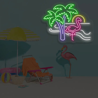 Tropical Flamingo Neon Sign in White color
