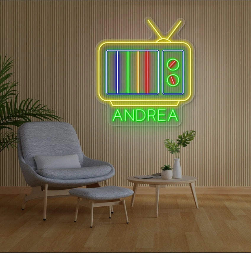 Tele-Box Vintage Neon Sign in Yellow color
