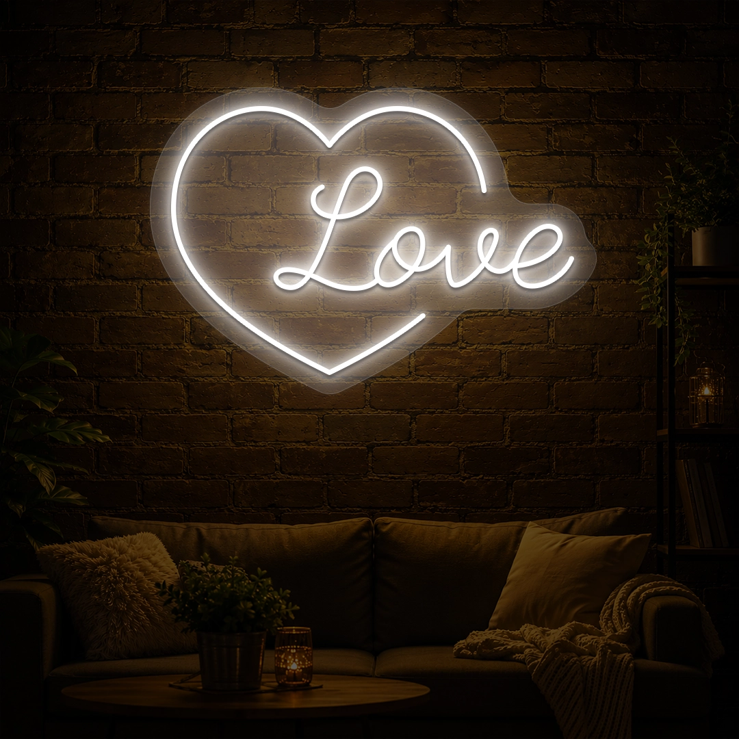 Heart of Love Neon Sign in White color