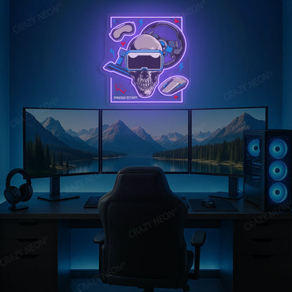 VR Skull Racer Gaming Neon Artwork in Purple color