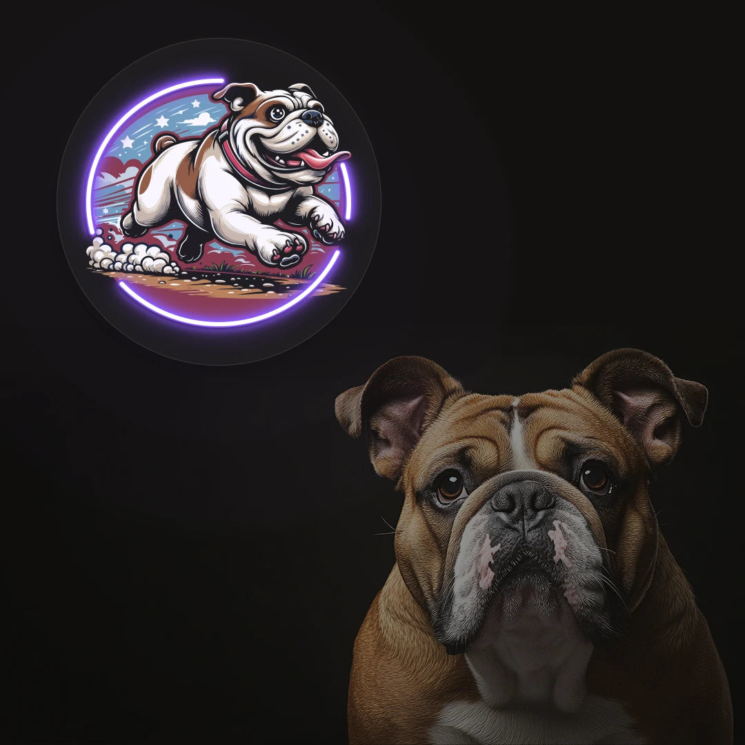 Zoomies Bulldog Run Neon Artwork in purple color