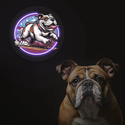 Zoomies Bulldog Run Neon Artwork in purple color