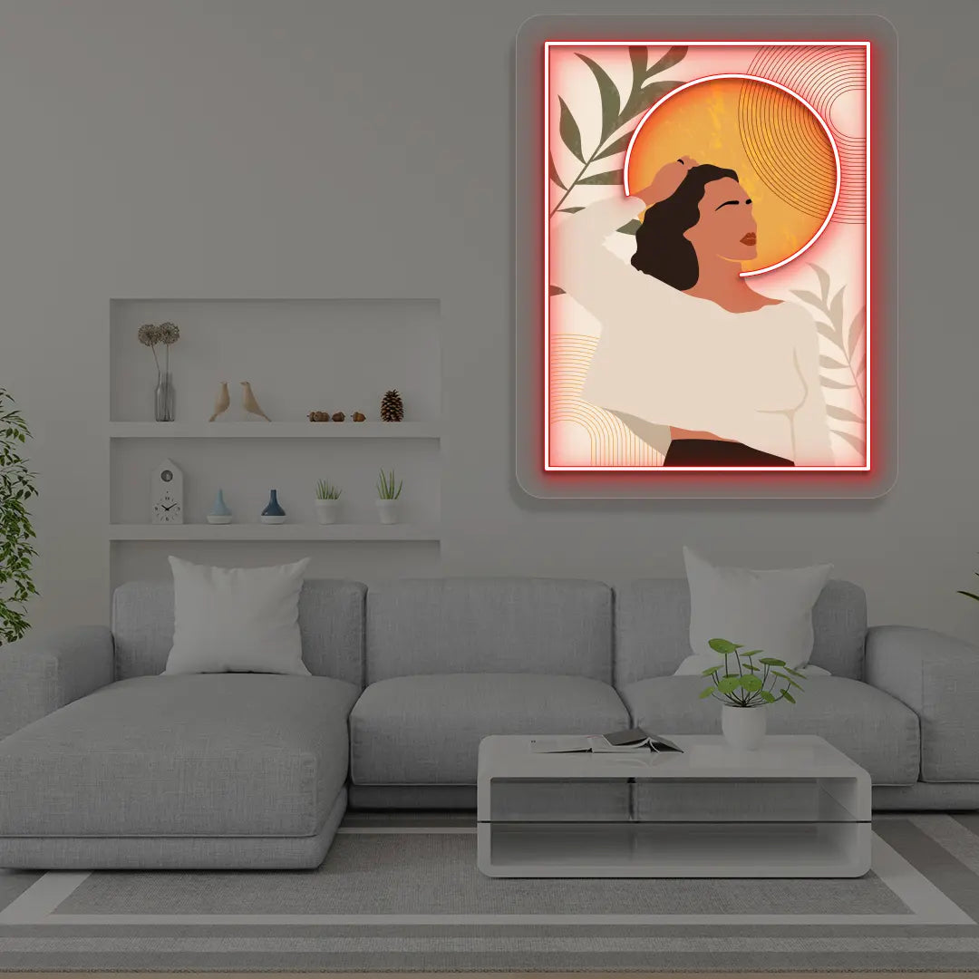 Sun-Kissed Portrait Abstract Neon Artwork Sign in Red color