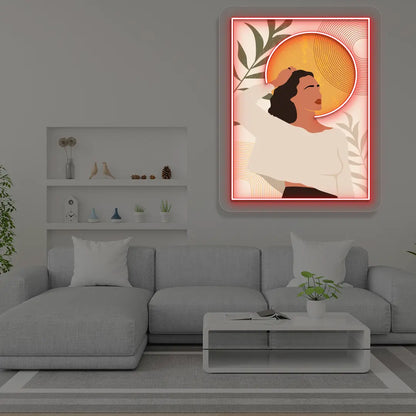 Sun-Kissed Portrait Abstract Neon Artwork Sign in Red color