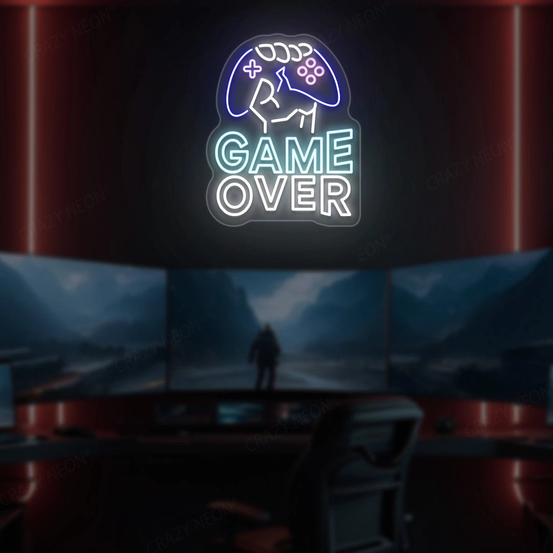 Game Over Neon Sign | Iceblue-White