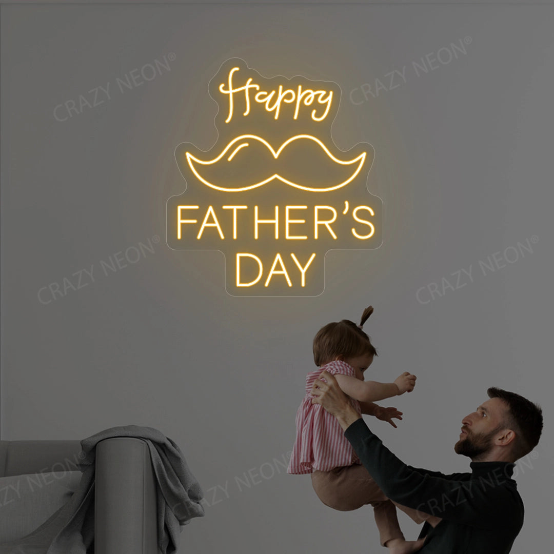 Happy Father's Day With Mustache Neon Sign | Orange