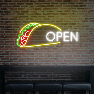 Tacos Open Neon Sign | White