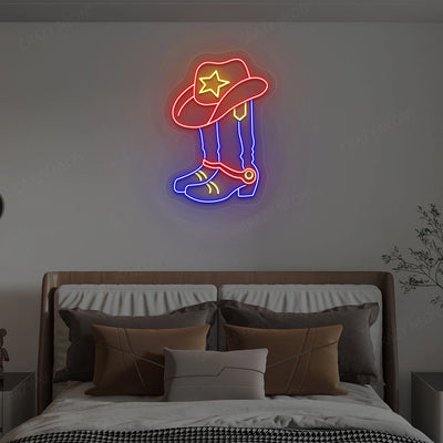 Sheriff Hat & Boots Neon Sign | Blue