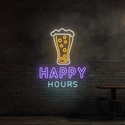 Beer Glass Happy Hours Neon Sign | Purple