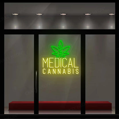 Medical Cannabis Leaf Neon Sign | Yellow