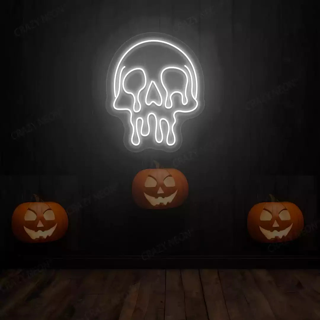 Melting Skull Neon Sign | White