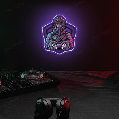 Gas Mask Soldier Gamer Neon Artwork  in purple color