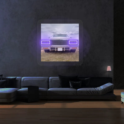 Classic American Coupe Headlight Neon Artwork | Purple