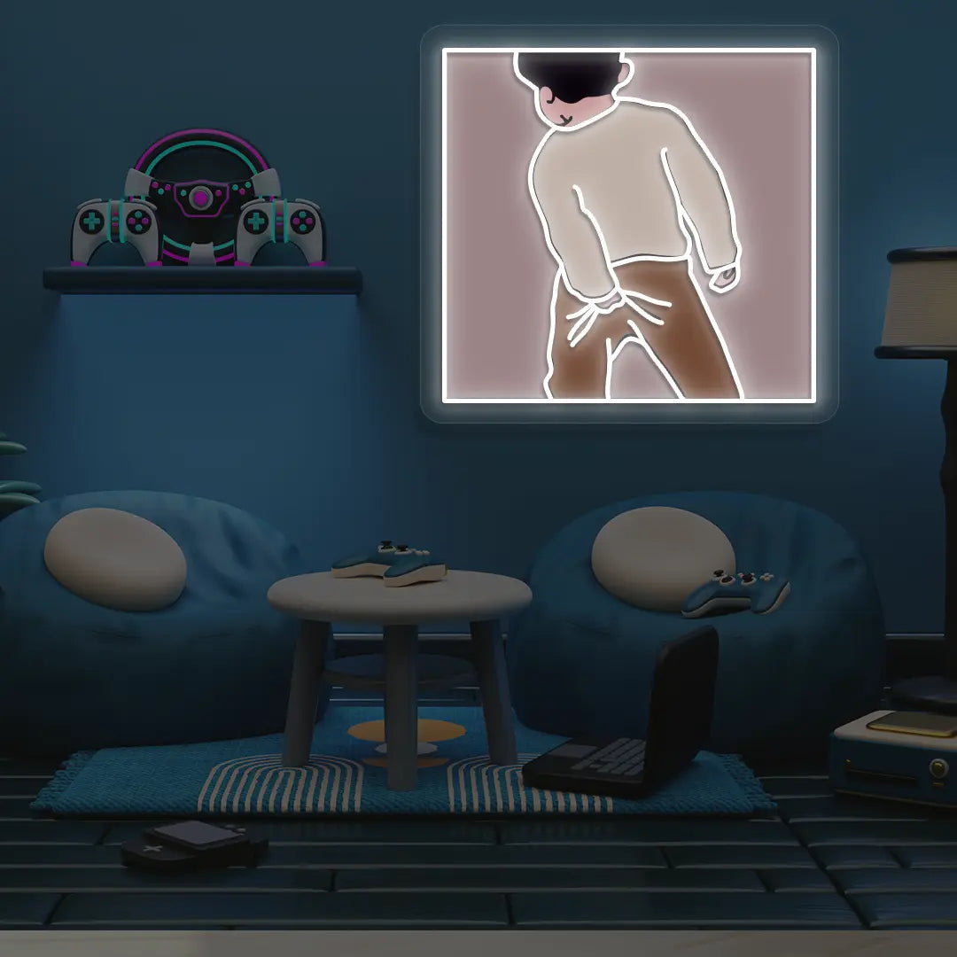 Scratching A** Neon Artwork in White Color 