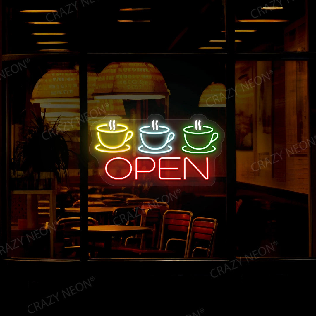 Coffee Cup Open Sign | Red