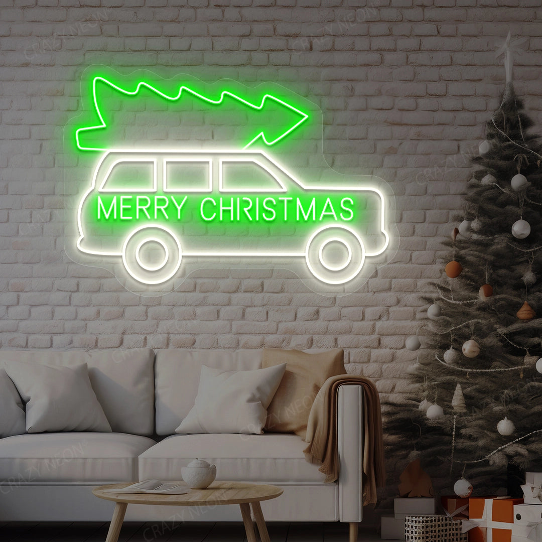 Merry Christmas Truck Neon Sign | Green 