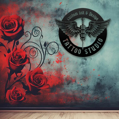 Tattoo Studio Wings Custom Metal Monogram in Black color