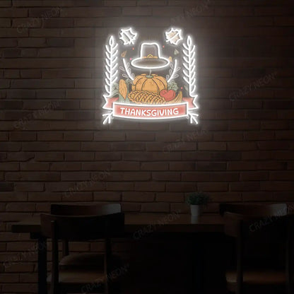 Thanksgiving feast neon sign in white