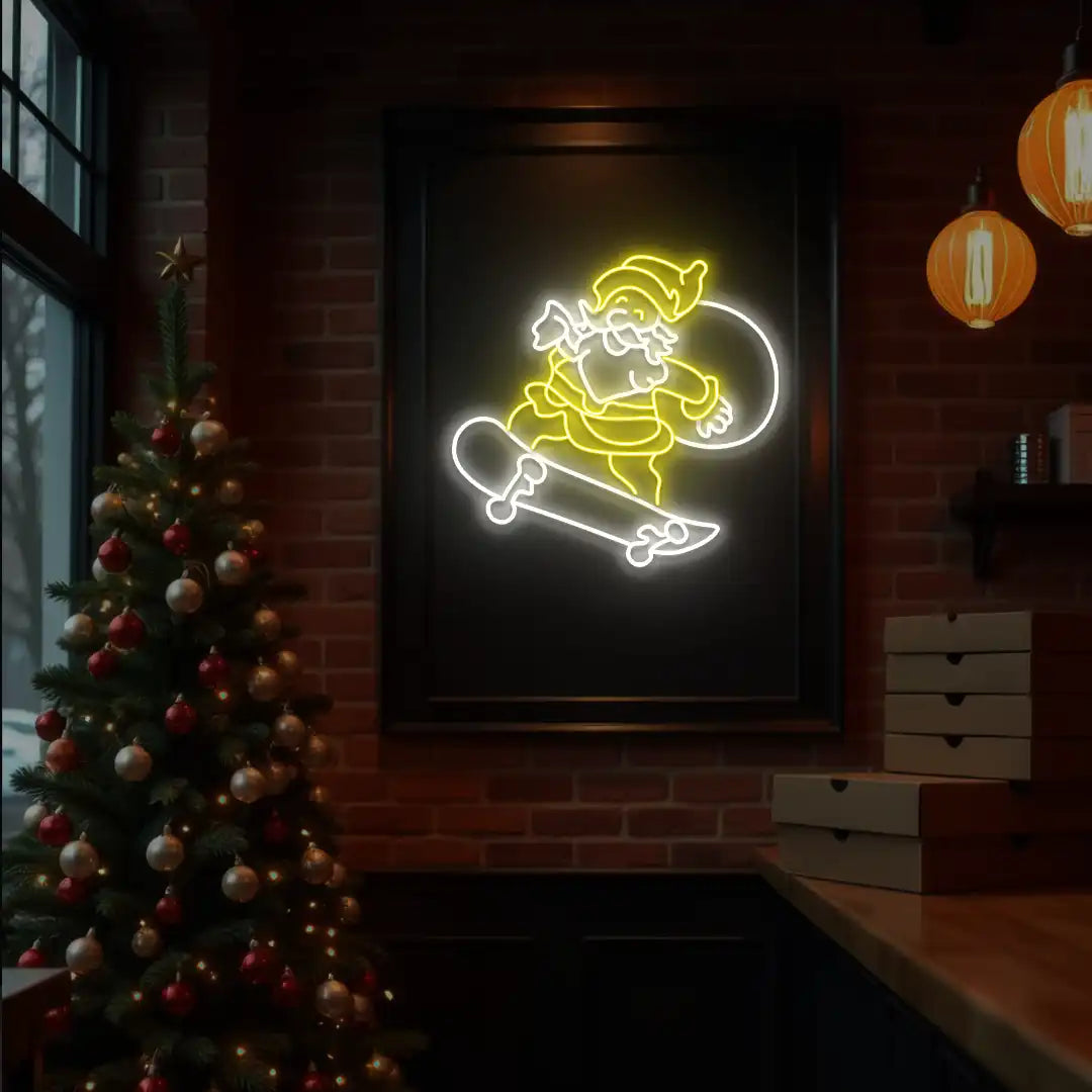 Skater Santa Neon Sign | Yellow