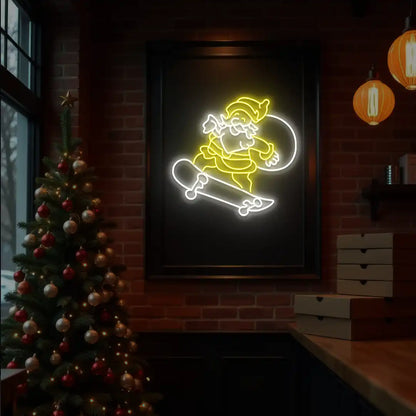 Skater Santa Neon Sign | Yellow