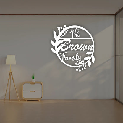 Leaf Wreath Family Name Custom Metal Monogram in White color