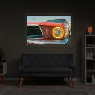 Classic Mustang Headlight Neon Artwork | Orange