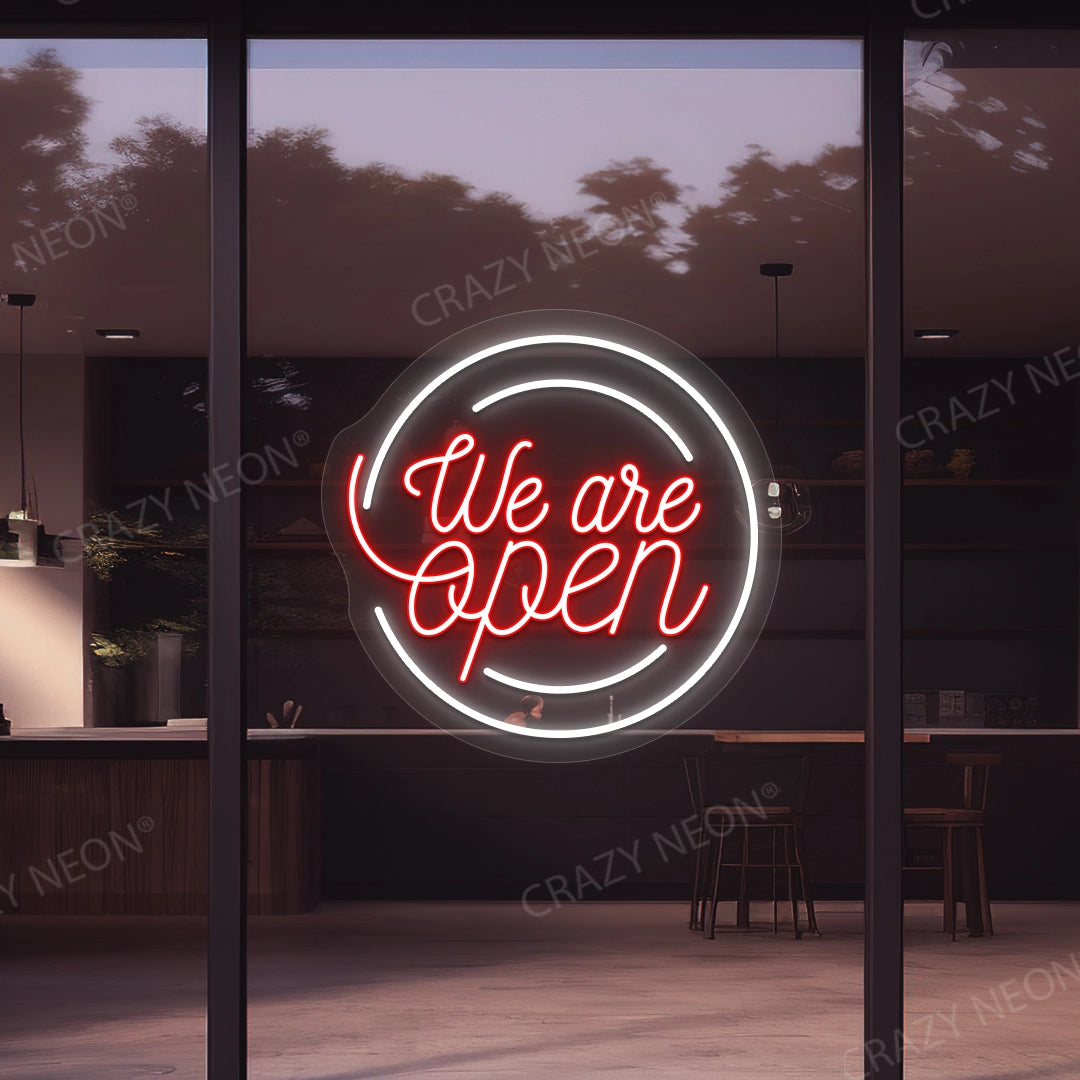 We Are Open Multicolor Round Sign | Red