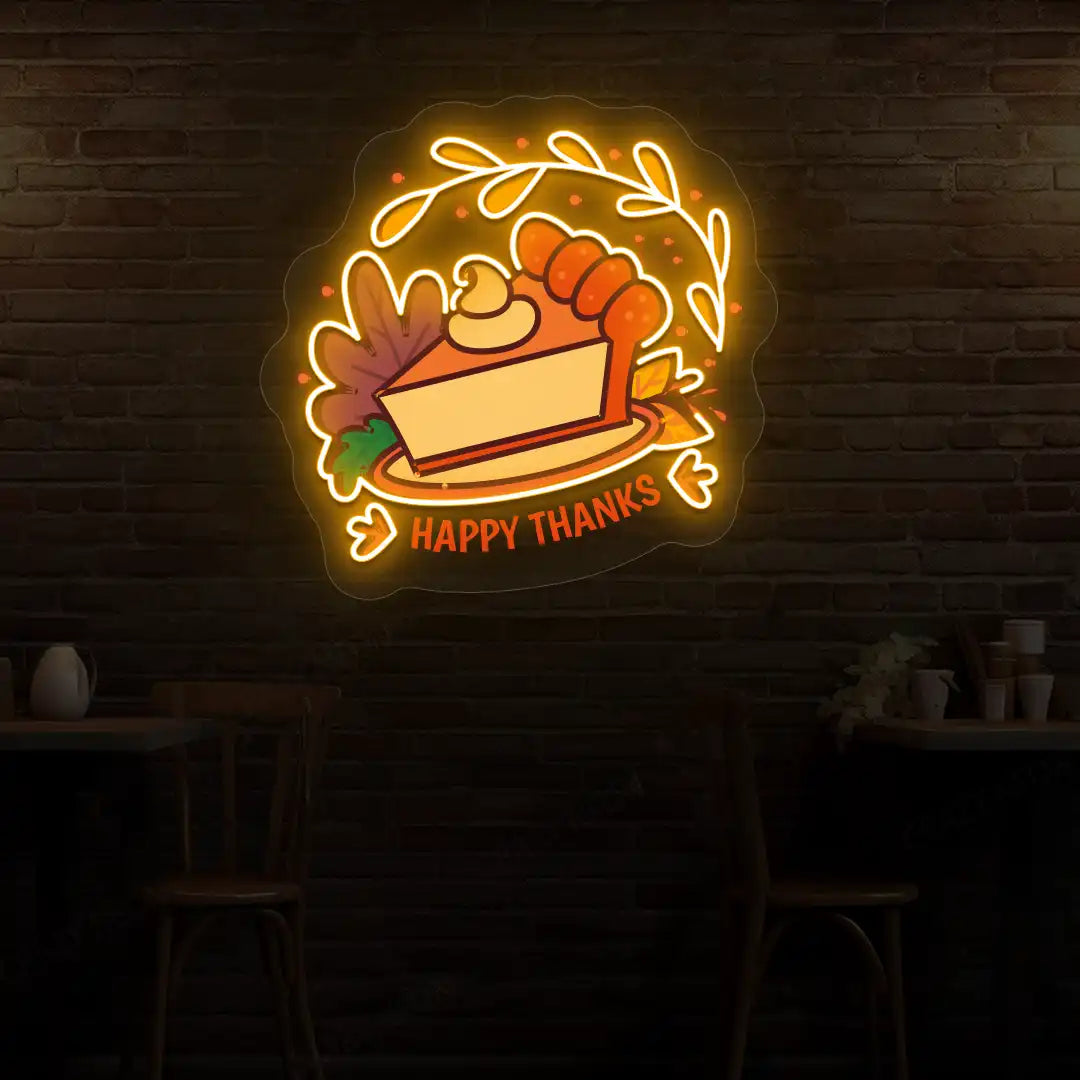 Whipped pumpkin pie happy thanks neon sign in orange