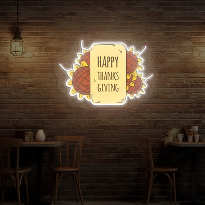 Happy thanksgiving sunflower neon sign in warm white