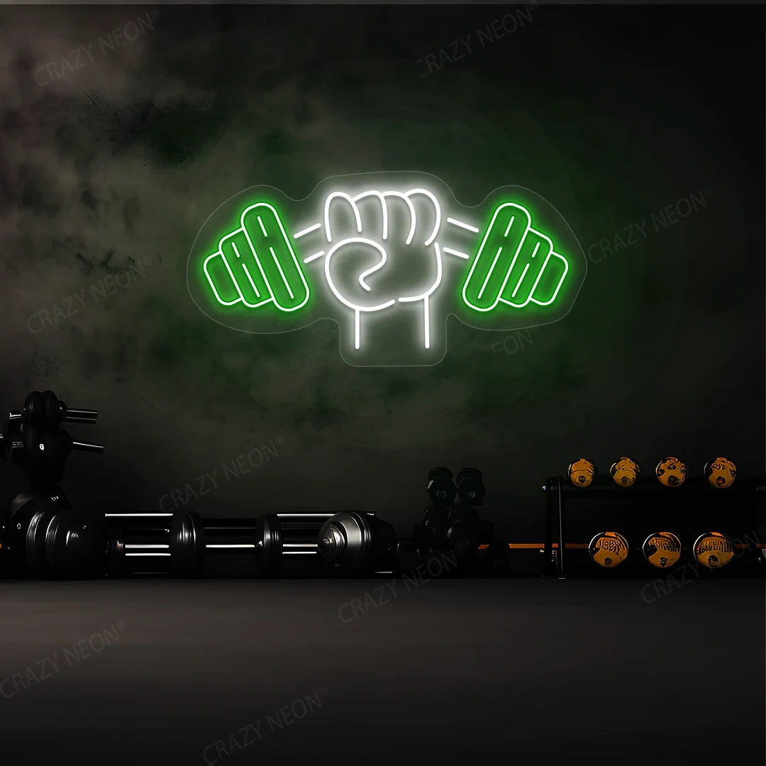 green and white powerlift neon sign mounted on a wall