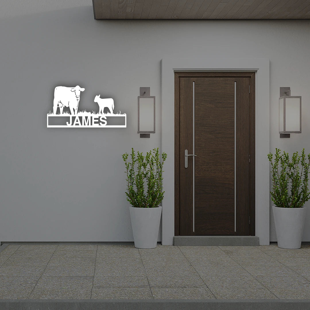 Cow Calf Farm Name Personalized Metal Monogram in White color