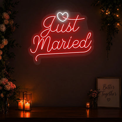 Just Married Vows Wedding Neon Sign in Red color