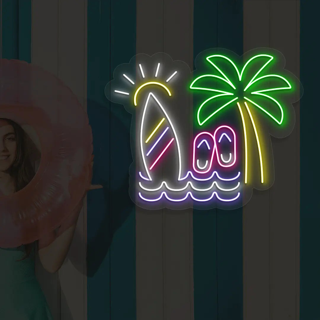 Surfboard Vibes Neon Sign in Purple color