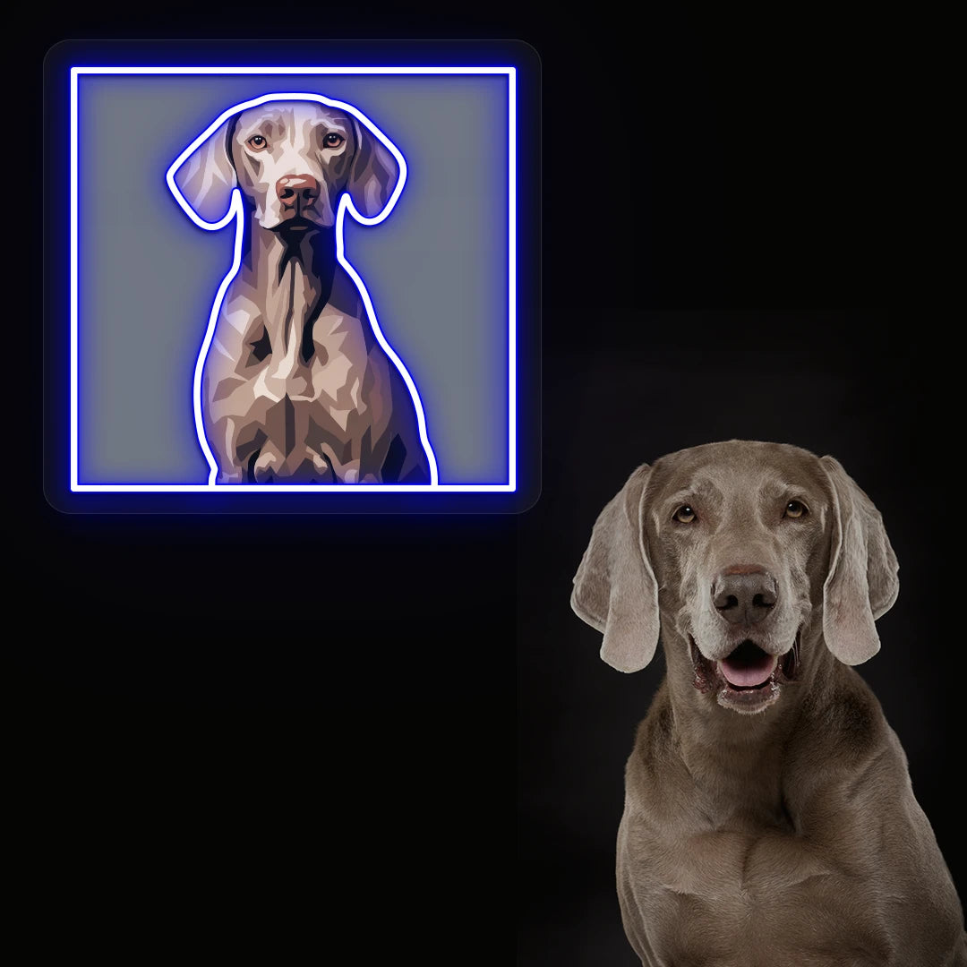 Regal Weimaraner Portrait Neon Artwork in Blue 