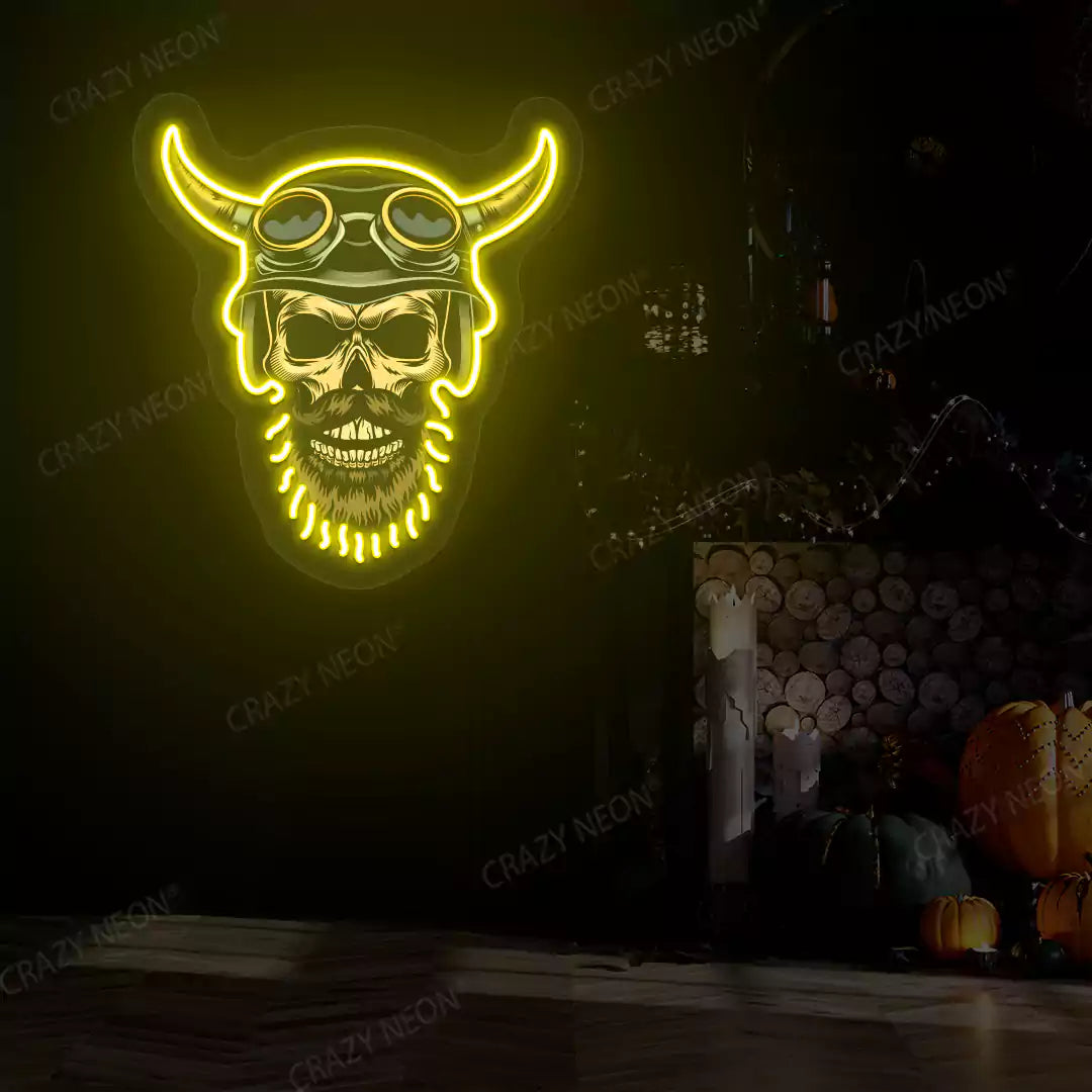 Biker Skull Neon Sign | Yellow