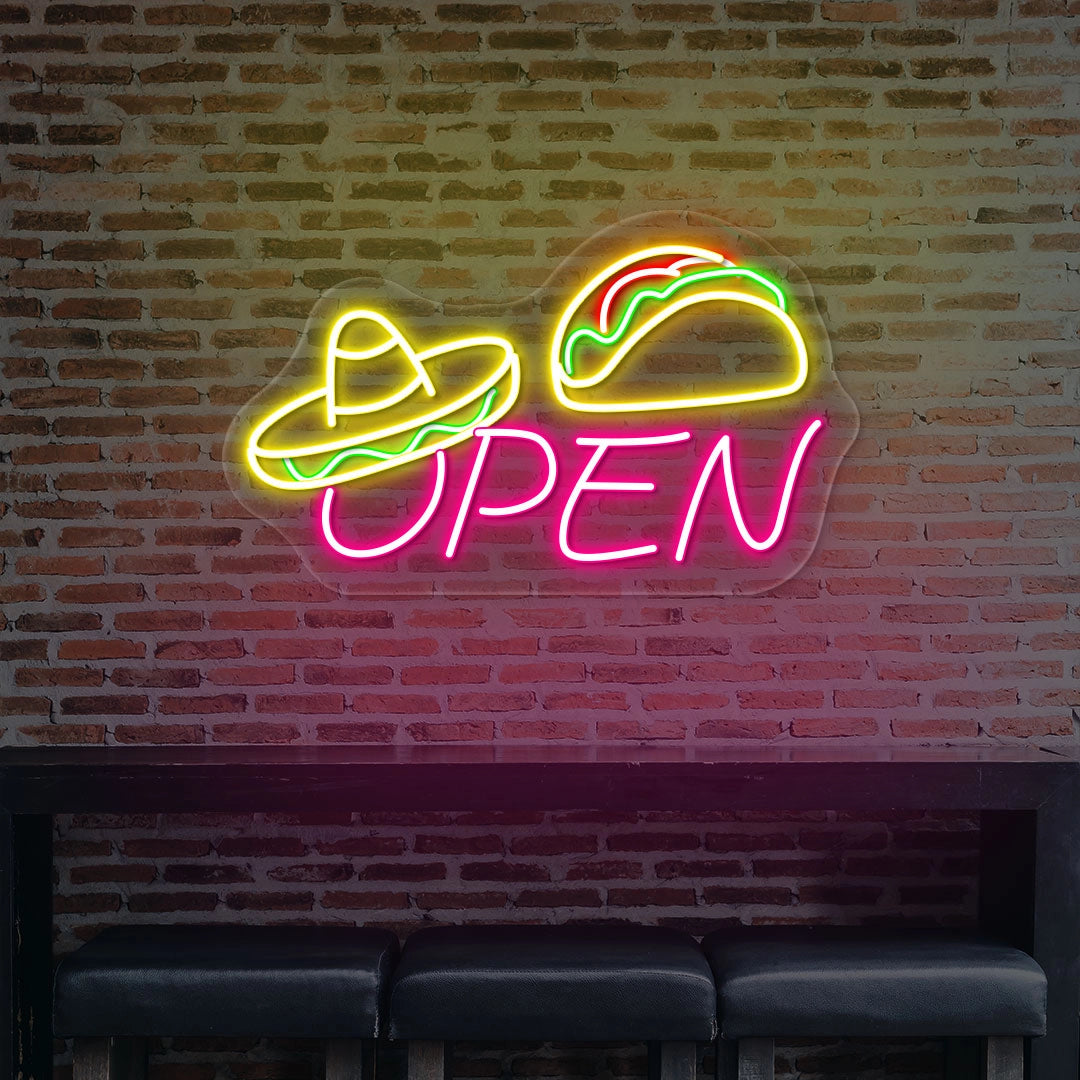 Sombrero Hat Open Taco Neon Sign