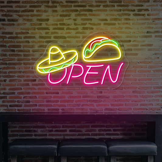 Sombrero Hat Open Taco Neon Sign