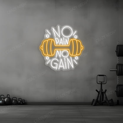 orange and white barbell motivation neon sign mounted on a wall