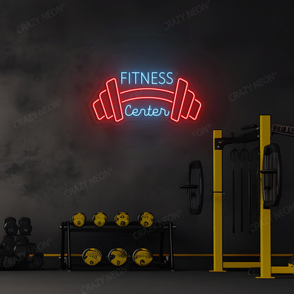 red and ice blue fitness center neon sign mounted on a wall