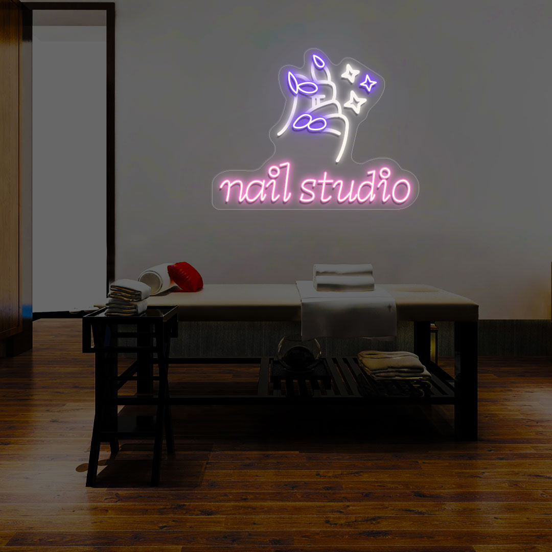 Nail Studio With Hand Multicolor Neon Sign | CNUS014482 | Purple