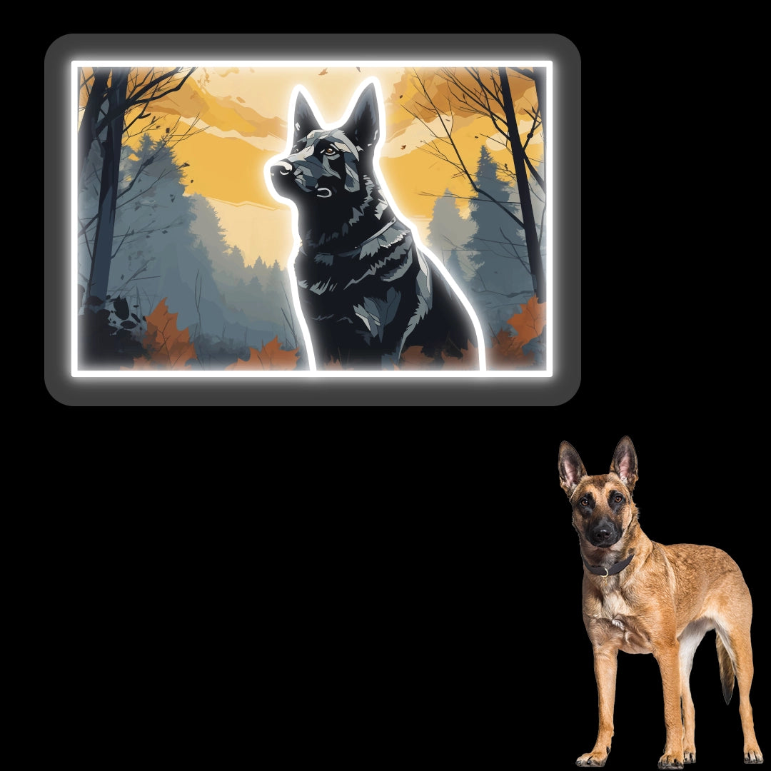 Misty Woods German Shepherd Neon Artwork in White LED