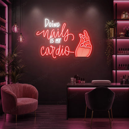 Doing Nails Is My Cardio Nails Neon Sign Artwork in Red color