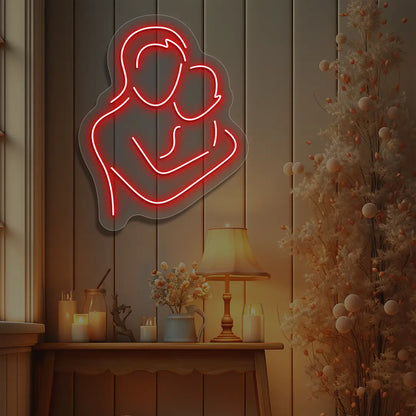red mamas hug neon sign mounted on a wall