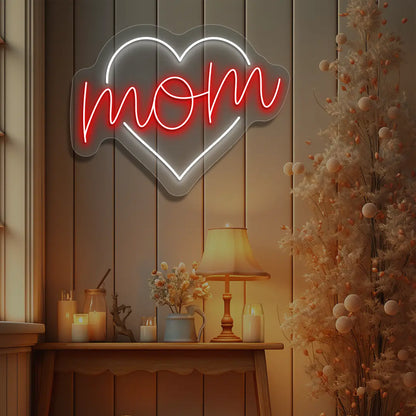 Mom Heart Neon Sign in Red color