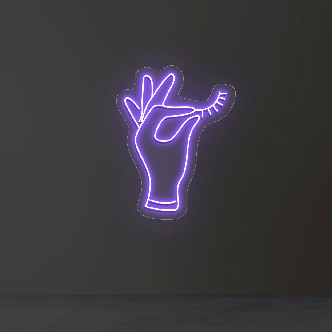 Hand Holding Eyelash Neon Sign | CNUS013090 | Purple