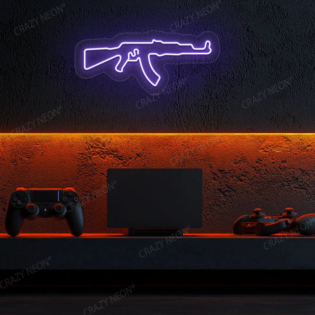 AKM Gaming Gun Neon Sign in Blue color
