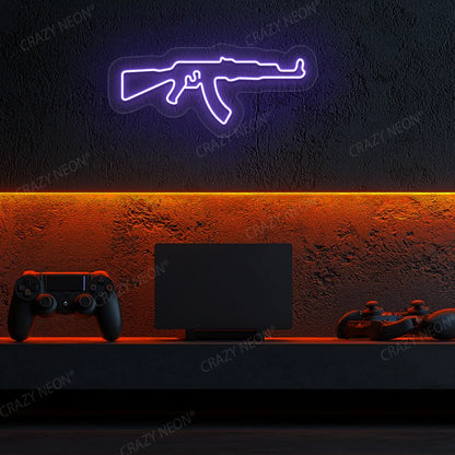 AKM Gaming Gun Neon Sign in Blue color