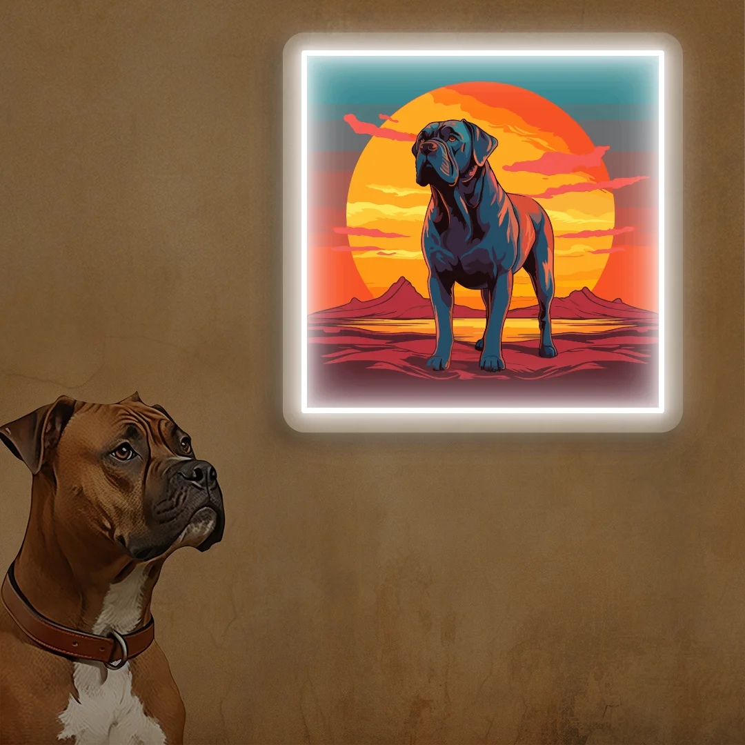 Sunset Canyon Mastiff Dog Neon Artwork in White LED